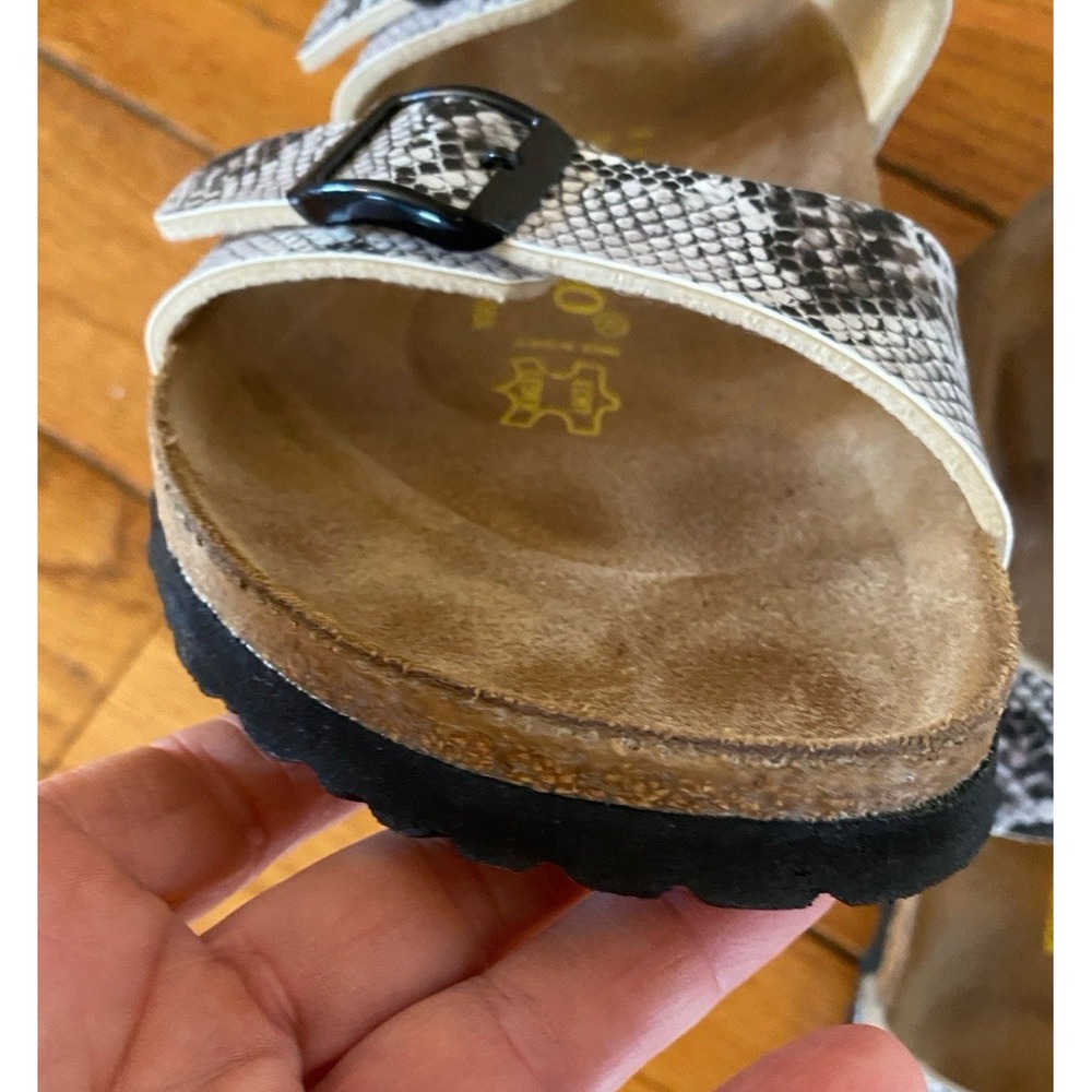 Birkenstock Papillio Size 38 7 Snakeskin Python Sydney Sandals Black White - Picture 6 of 8